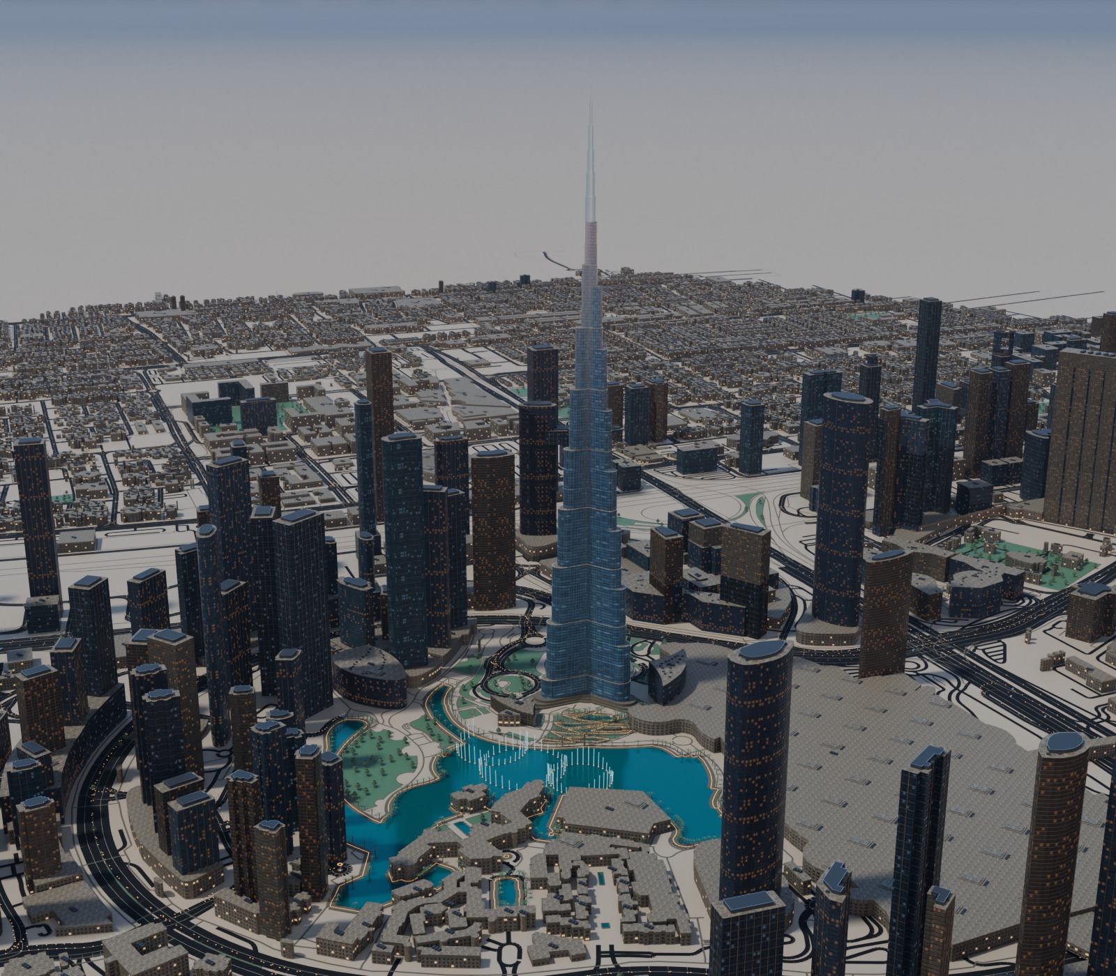 杜拜市中心 Blender 黃昏渲染