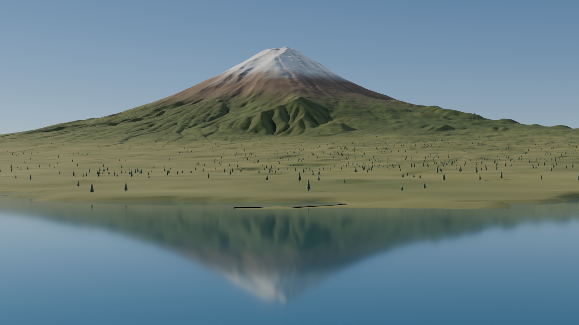 河口湖水面與富士山雪冠